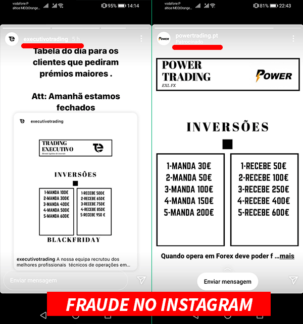 fraude trading instagram