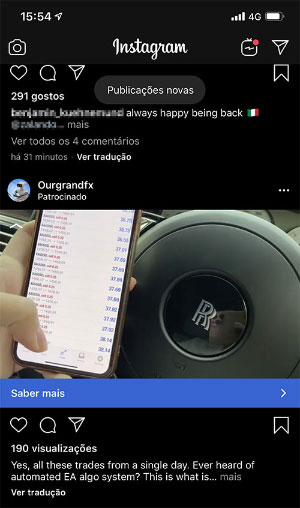Exemplo de anúncio para grupo de sinais forex no instagram