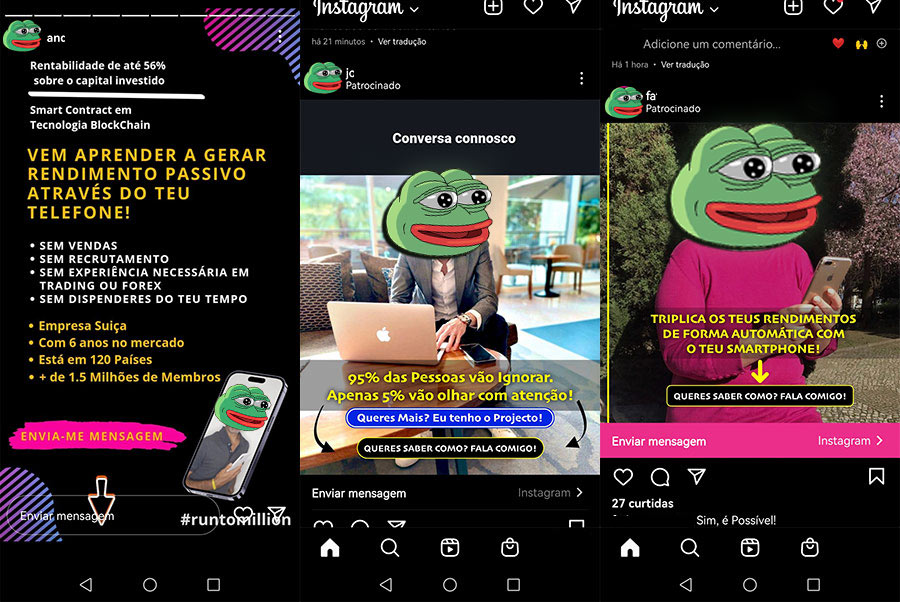 Scammers a usar anúncios no instagram para recrutar vítimas para. fraude PLC Ultima