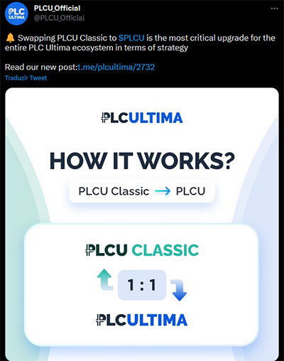 Mensagem aviso swap da PLCU Classic por PLCU